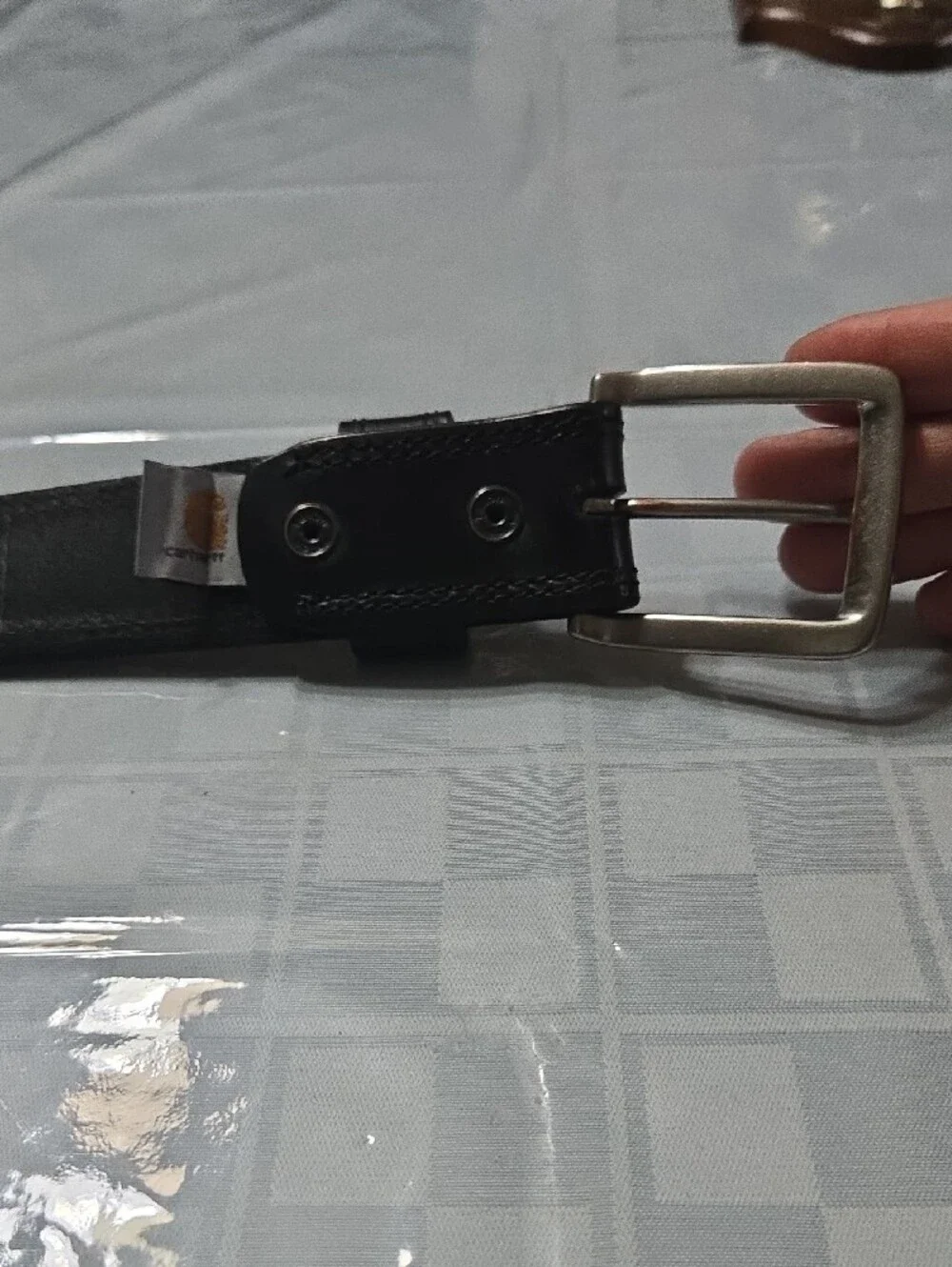 Carhartt Black Leather Men's Belt with Brushed Metal Buckle